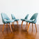 AUTHENTIC 1950S SAARINEN ARMLESS EXECUTIVE CHAIRS BY KNOLL, SET OF 4, BLUE UPHOLSTERY, WOODEN BASE