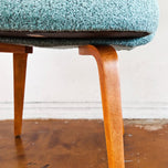 AUTHENTIC 1950S SAARINEN ARMLESS EXECUTIVE CHAIRS BY KNOLL, SET OF 4, BLUE UPHOLSTERY, WOODEN BASE