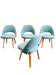 AUTHENTIC 1950S SAARINEN ARMLESS EXECUTIVE CHAIRS BY KNOLL, SET OF 4, BLUE UPHOLSTERY, WOODEN BASE