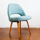 AUTHENTIC 1950S SAARINEN ARMLESS EXECUTIVE CHAIRS BY KNOLL, SET OF 4, BLUE UPHOLSTERY, WOODEN BASE