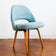 AUTHENTIC 1950S SAARINEN ARMLESS EXECUTIVE CHAIRS BY KNOLL, SET OF 4, BLUE UPHOLSTERY, WOODEN BASE