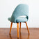 AUTHENTIC 1950S SAARINEN ARMLESS EXECUTIVE CHAIRS BY KNOLL, SET OF 4, BLUE UPHOLSTERY, WOODEN BASE
