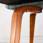 AUTHENTIC 1950S SAARINEN ARMLESS EXECUTIVE CHAIRS BY KNOLL, SET OF 4, BLUE UPHOLSTERY, WOODEN BASE