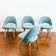 AUTHENTIC 1950S SAARINEN ARMLESS EXECUTIVE CHAIRS BY KNOLL, SET OF 4, BLUE UPHOLSTERY, WOODEN BASE