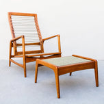 1960S DANISH MODERN RECLINING OAK LOUNGE CHAIR AND OTTOMAN, ATTRIBUTED TO IB KOFOD-LARSEN, SEATING