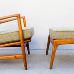 1960S DANISH MODERN RECLINING OAK LOUNGE CHAIR AND OTTOMAN, ATTRIBUTED TO IB KOFOD-LARSEN, SEATING