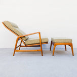 1960S DANISH MODERN RECLINING OAK LOUNGE CHAIR AND OTTOMAN, ATTRIBUTED TO IB KOFOD-LARSEN, SEATING