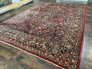 1920S PERSIAN SAROUK RUG 9X12, RED PERSIAN CARPET, HIGH QUALITY PERSIAN RUG, ALLOVER FLORAL PATTERN, ANTIQUE ORIENTAL RUG, WOOL HANDMADE ROOM SIZED