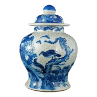 CHINESE LIDDED JAR BLUE AND WHITE WITH CRACKLE KANGXI MARK 19TH CENTURY, LATE 19TH CENTURY, CHINA, PORCELAIN