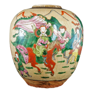 CHINESE GINGER JAR OATMEAL CRACKLE WITH POLYCHROME ENAMELS REPUBLIC ERA, EARLY 20TH CENTURY, CHINA, PORCELAIN