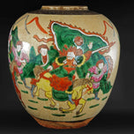 CHINESE GINGER JAR OATMEAL CRACKLE WITH POLYCHROME ENAMELS REPUBLIC ERA, EARLY 20TH CENTURY, CHINA, PORCELAIN