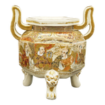 JAPANESE SATSUMA CENSER WITH ARMS MEIJI PERIOD, LATE 19TH CENTURY, CERAMIC