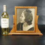 WOOD MARQUETRY TILT PICTURE FRAME WITH PHOTO OF HOLLYWOOD BEAUTY CIRCA 1930, 1930S, UNITED STATES