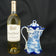 ANTIQUE ENGLISH FLOW BLUE TRANSFERWARE CHINOISERIE CHOCOLATE POT WITH PAGODA, MID 19TH CENTURY, UNITED KINGDOM,