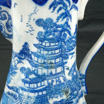ANTIQUE ENGLISH FLOW BLUE TRANSFERWARE CHINOISERIE CHOCOLATE POT WITH PAGODA, MID 19TH CENTURY, UNITED KINGDOM,