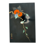 MID CENTURY JAPANESE LACQUER PANEL PERSIMMON AND BIRD, MID 20TH CENTURY
