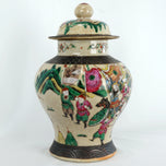 LARGE CHINESE WARRIOR LIDDED JAR OATMEAL GLAZE CIRCA 1900, LATE 19TH CENTURY, CHINA, PORCELAIN