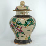 LARGE CHINESE WARRIOR LIDDED JAR OATMEAL GLAZE CIRCA 1900, LATE 19TH CENTURY, CHINA, PORCELAIN