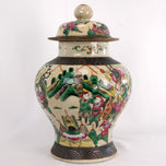 LARGE CHINESE WARRIOR LIDDED JAR OATMEAL GLAZE CIRCA 1900, LATE 19TH CENTURY, CHINA, PORCELAIN