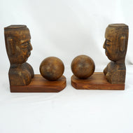 PAIR OF CARVED MESOAMERICAN-INSPIRED WOOD BOOKENDS, 1980S, COSTA RICA
