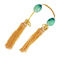 JAPANESE GLASS HANGING SCROLL WEIGHTS WITH TASSELS, 1980S