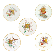 RARE ANTIQUE HAVILAND LIMOGES CABINET PLATES BIRDS SET OF 5 C 1877, LATE 19TH CENTURY, FRANCE, PORCELAIN