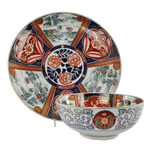 LARGE JAPANESE IMARI CHARGER AND MATCHING LARGE BOWL WITH LANDSCAPE SCENES SIGNED TEIZEN C 1910, 1910S, PORCELAIN