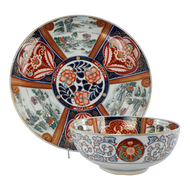 LARGE JAPANESE IMARI CHARGER AND MATCHING LARGE BOWL WITH LANDSCAPE SCENES SIGNED TEIZEN C 1910, 1910S, PORCELAIN