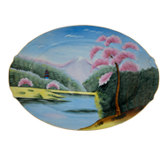 VINTAGE HAND-PAINTED PLATTER LANDSCAPE WITH CHERRY TREES OCCUPIED JAPAN AITO CHINA, 1950S, PORCELAIN