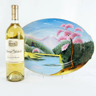 VINTAGE HAND-PAINTED PLATTER LANDSCAPE WITH CHERRY TREES OCCUPIED JAPAN AITO CHINA, 1950S, PORCELAIN