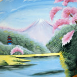 VINTAGE HAND-PAINTED PLATTER LANDSCAPE WITH CHERRY TREES OCCUPIED JAPAN AITO CHINA, 1950S, PORCELAIN