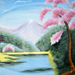 VINTAGE HAND-PAINTED PLATTER LANDSCAPE WITH CHERRY TREES OCCUPIED JAPAN AITO CHINA, 1950S, PORCELAIN