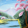 VINTAGE HAND-PAINTED PLATTER LANDSCAPE WITH CHERRY TREES OCCUPIED JAPAN AITO CHINA, 1950S, PORCELAIN