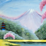VINTAGE HAND-PAINTED PLATTER LANDSCAPE WITH CHERRY TREES OCCUPIED JAPAN AITO CHINA, 1950S, PORCELAIN