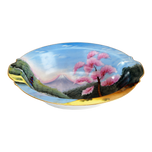 VINTAGE HAND-PAINTED VEGETABLE BOWL OCCUPIED JAPAN LANDSCAPE WITH CHERRY TREES AITO CHINA, 1950S, PORCELAIN