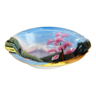 VINTAGE HAND-PAINTED VEGETABLE BOWL OCCUPIED JAPAN LANDSCAPE WITH CHERRY TREES AITO CHINA, 1950S, PORCELAIN