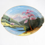 VINTAGE HAND-PAINTED VEGETABLE BOWL OCCUPIED JAPAN LANDSCAPE WITH CHERRY TREES AITO CHINA, 1950S, PORCELAIN