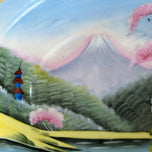 VINTAGE HAND-PAINTED VEGETABLE BOWL OCCUPIED JAPAN LANDSCAPE WITH CHERRY TREES AITO CHINA, 1950S, PORCELAIN