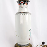 ANTIQUE MIRRORED PAIR OF CHINESE REPUBLIC PORCELAIN URN LAMPS, MID 20TH CENTURY, CHINA, BRASS