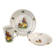 VINTAGE TOSCPORT CZECHOSLOVAKIA CHINA THREE LITTLE PIG DISH SET PLACE SETTING, MID 20TH CENTURY, CZECHIA