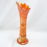 ANTIQUE SWUNG VASE CARNIVAL IRIDESCENT MARIGOLD TREE TRUNK CIRCA 1910, EARLY 20TH CENTURY, UNITED STATES, GLASS