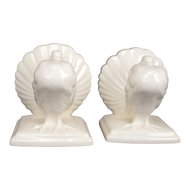 PAIR OF ART DECO CZECH ERPHILA FANTAIL PIGEON BOOKENDS CIRCA 1930, 1930S, CZECHIA, PORCELAIN