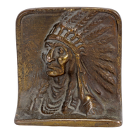 SINGLE INDIAN CHIEF CAST IRON BOOKEND CIRCA 1925, 1920S, UNITED STATES