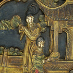 CHINESE CARVED WOOD PLAQUE OF WOMAN AND ATTENDANT CIRCA 1920, 1920S, CHINA