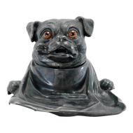 ANTIQUE INKWELL JENNINGS BROTHERS PUG DOG PEN REST, EARLY 20TH CENTURY, UNITED STATES, METAL