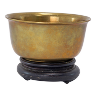 ANTIQUE CHINESE SMALL BRONZE BOWL AND STAND CIRCA 1900, EARLY 20TH CENTURY, CHINA
