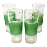 SET OF 4 1950S HIGHBALL BARWARE GLASSES STRIPED GREEN AND WHITE, UNITED STATES