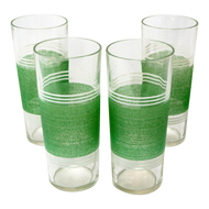 SET OF 4 1950S HIGHBALL BARWARE GLASSES STRIPED GREEN AND WHITE, UNITED STATES
