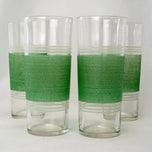 SET OF 4 1950S HIGHBALL BARWARE GLASSES STRIPED GREEN AND WHITE, UNITED STATES