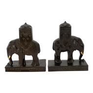 PAIR OF RONSON HOWDAH ELEPHANT BOOKENDS 1923, 1920S, UNITED STATES, FELT